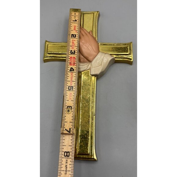 Vtg Burwood Gold Wall Cross With Praying Hands Design Religious Decor - Picture 5 of 5